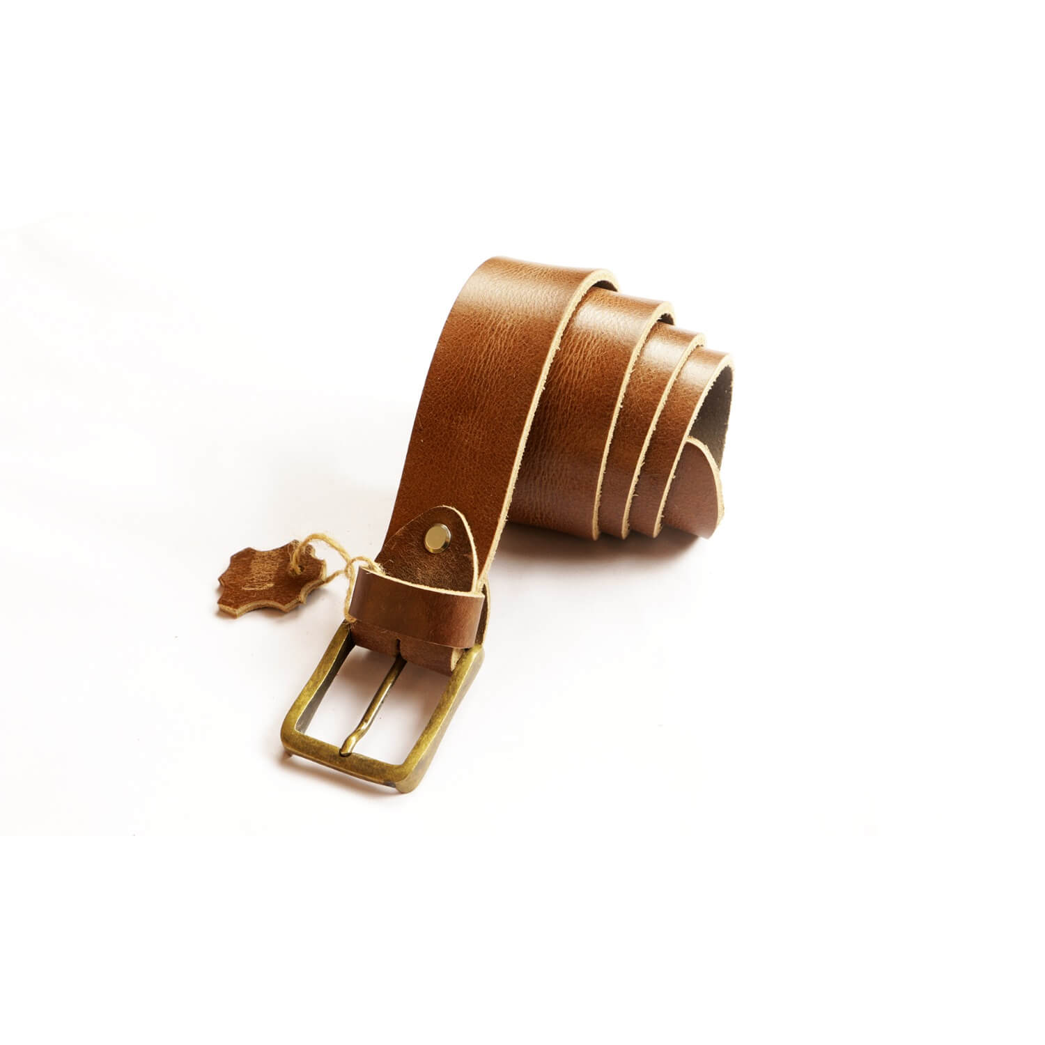 Real Leather Belt Brass Buckle Tan Color 40MM